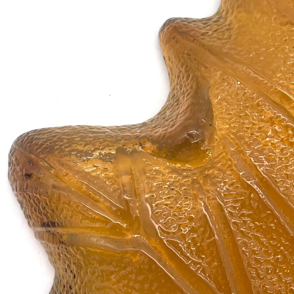 Amber Depression Glass Maple Leaf Shaped Candy Dish Bowl Ashtray Textured Finish - Picture 15 of 16